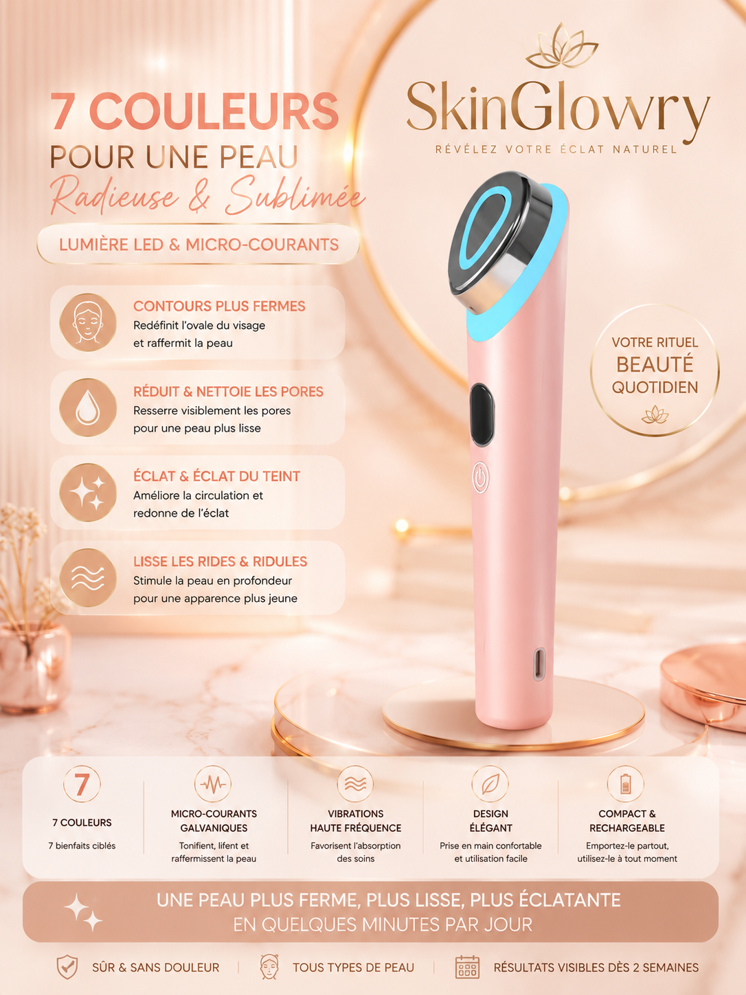 SkinGlowry™ | Appareil LED & Microcourants 7 Couleurs